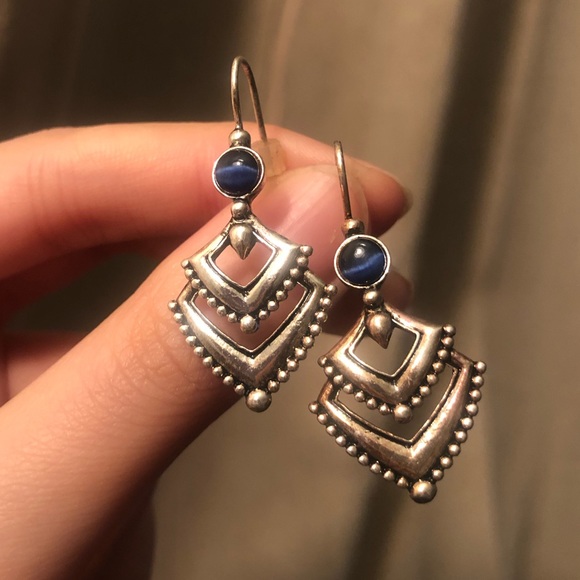 Avon custom earrings with blue cateye stone